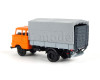 IFA W50L, prodloužená kabina, dřevěná korba, plachta a zadní nakládací plošina, pastelová oranžová, TT, Haedl 121047-15