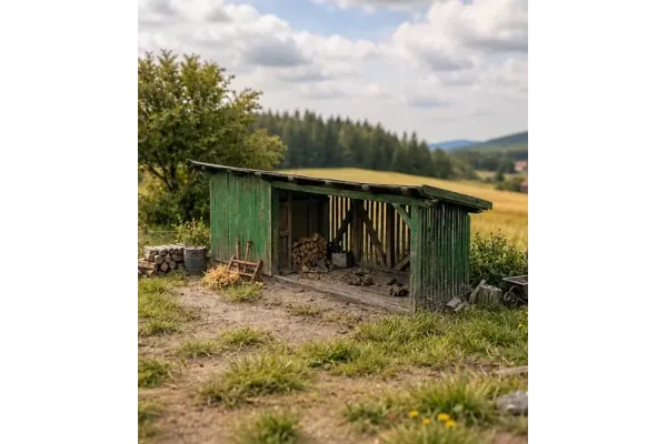 Kůlna s přístřeškem, stavebnice, H0 Model Scene 98555 Kůlna s přístřeškem, stavebnice, H0 Model Scene 98555