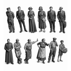 Set figurek z 1. poloviny 20. století, 12 kusů, nebarvené, TT, Pojezdy 12F510 Set figurek z 1. poloviny 20. století, 12 kusů, nebarvené, TT, Pojezdy 12F510