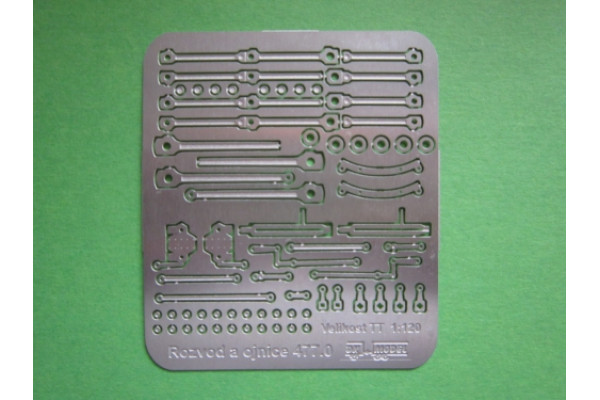 Rozvod a ojnice pro lokomotivu 477.0, TT, DK model TT0142