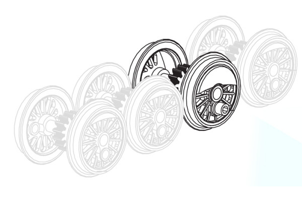 Náhradní díl, třetí spřažené dvojkolí pro lokomotivu řady 56, červené, s bandáží, TT, Tillig 203964