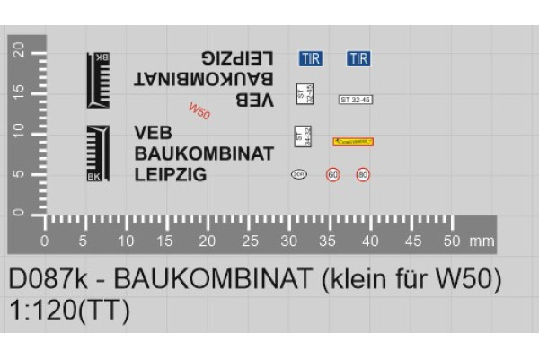 Obtiskový aršík BAUKOMBINAT LEIPZIG - FÜR W50, TT, Štěpnička D087k