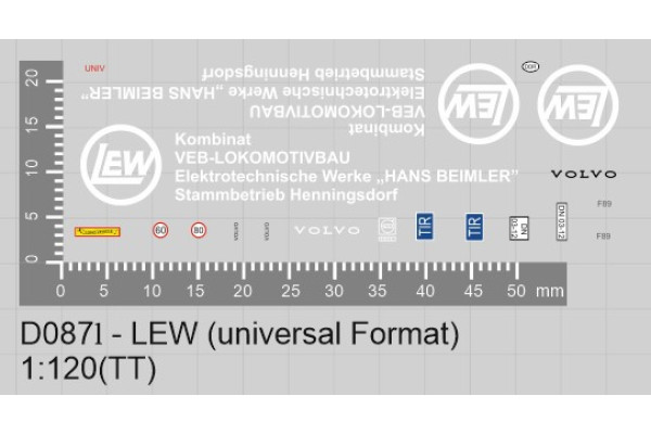 Obtiskový aršík, LEW Lokomotivbau, univerzální formát, TT, Štěpnička D087l