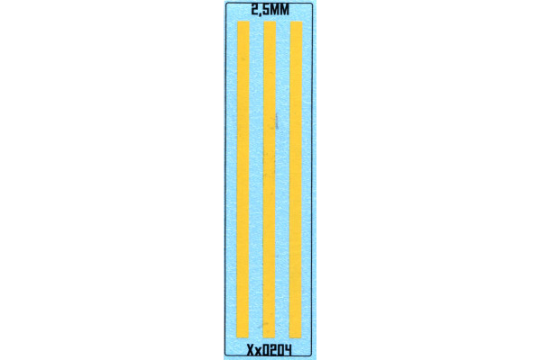 Obtisk, žluté pruhy 2,5 mm, TT/H0, Pojezdy xxO204
