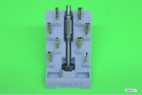 Stojanová sada šroubováku se 7 vyměnitelnými vnějšími šestihrannými bity (2.5-5.5mm) pro přesnou práci, KaModel SN/SV2/3