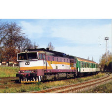 Pohlednice, motorová lokomotiva 750.225 ve st.Hlinsko v Čechách-listopad 2000, Corona CPV031