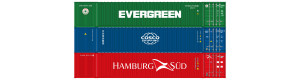 Set 3 kontejnerů Evergreen, HASU, Cosco, H0, IGRA MODEL 98010061