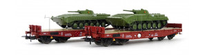Set dvou plošinových vozů Rmms 3960 naložených tanky typu BMP-1 ,,NVA”, DR, IV. epocha, H0, Tillig 70058