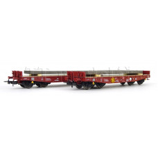 Set dvou plošinových vozů Rmms 662 s nákladem, DR, V. epocha, H0, Tillig 70059