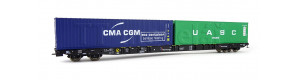 Kontejnerový vůz Sggnss Rhein Cargo UASC + CMA-CGM se dvěma kontejnery, VI. epocha, H0, IGRA MODEL 96010057
