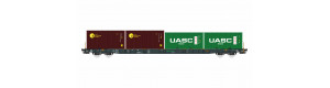 Kontejnerový vůz Sggnss-XL MFD s 20' kontejnery UASC a Caru, VI. epocha, H0, IGRA MODEL 96010061