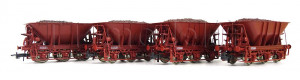 Set čtyř výsypných vozů pro přepravu rudy, s nákladem, SJ, IV. epocha, H0, Roco 6600068