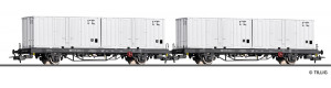 Set dvou kontejnerových vozů Post aa-t/12,8 naložených kontejnery, Deutsche Post, IV. epocha, H0, Tillig 70056