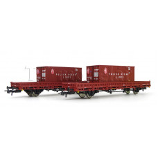 Set dvou nízkostěnných vozů ložených kontejnery, PKP, IV. epocha, H0, Roco 6600006