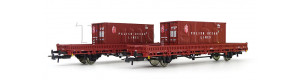 Set dvou nízkostěnných vozů ložených kontejnery, PKP, IV. epocha, H0, Roco 6600006