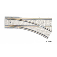 Výhybka jednoduchá pravá s dlažbou, R 204 mm, 30°, tramvajové kolejivo Luna, H0, Tillig 87598