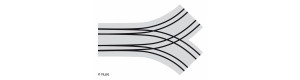 Dvojkolejné obloukové rozvětvení v křižovatce, s dlažbou, tramvajové kolejivo Luna, H0, Tillig 87656
