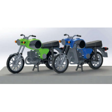 Dva motocykly MZ TS 250, zelený a modrý, H0, Kres 10251