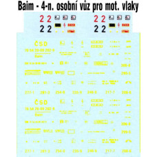 Obtisky Baim - 4-n. osobní vůz 2. třídy pro motorové vlaky, různé varianty čísel, H0, Jiran H035