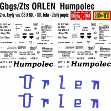 Obtisk na vůz Gbgs/Zts - 2-n. krytý, ORLEN Humpolec, žlutý popis, 60. - 80. léta, ČSD, H0, Jiran H214