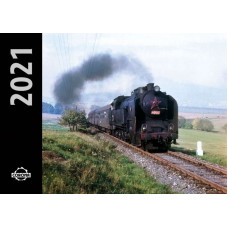 Kalendář nástěnný železniční 2021, malý, parní lokomotivy, Bohumil Skála, DOPRODEJ, Corona